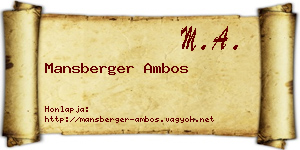 Mansberger Ambos névjegykártya